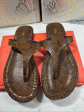Women's Brown Snake-Print Thong Sandals